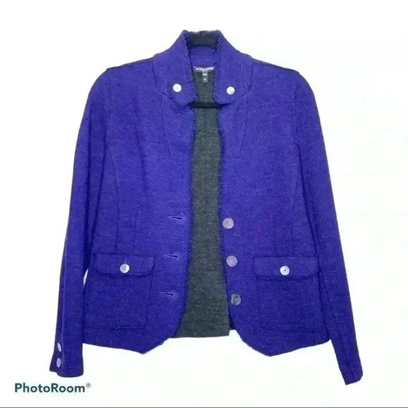 Eileen Fisher Merino Wool Knit Purple Blazer - Picture 2 of 6